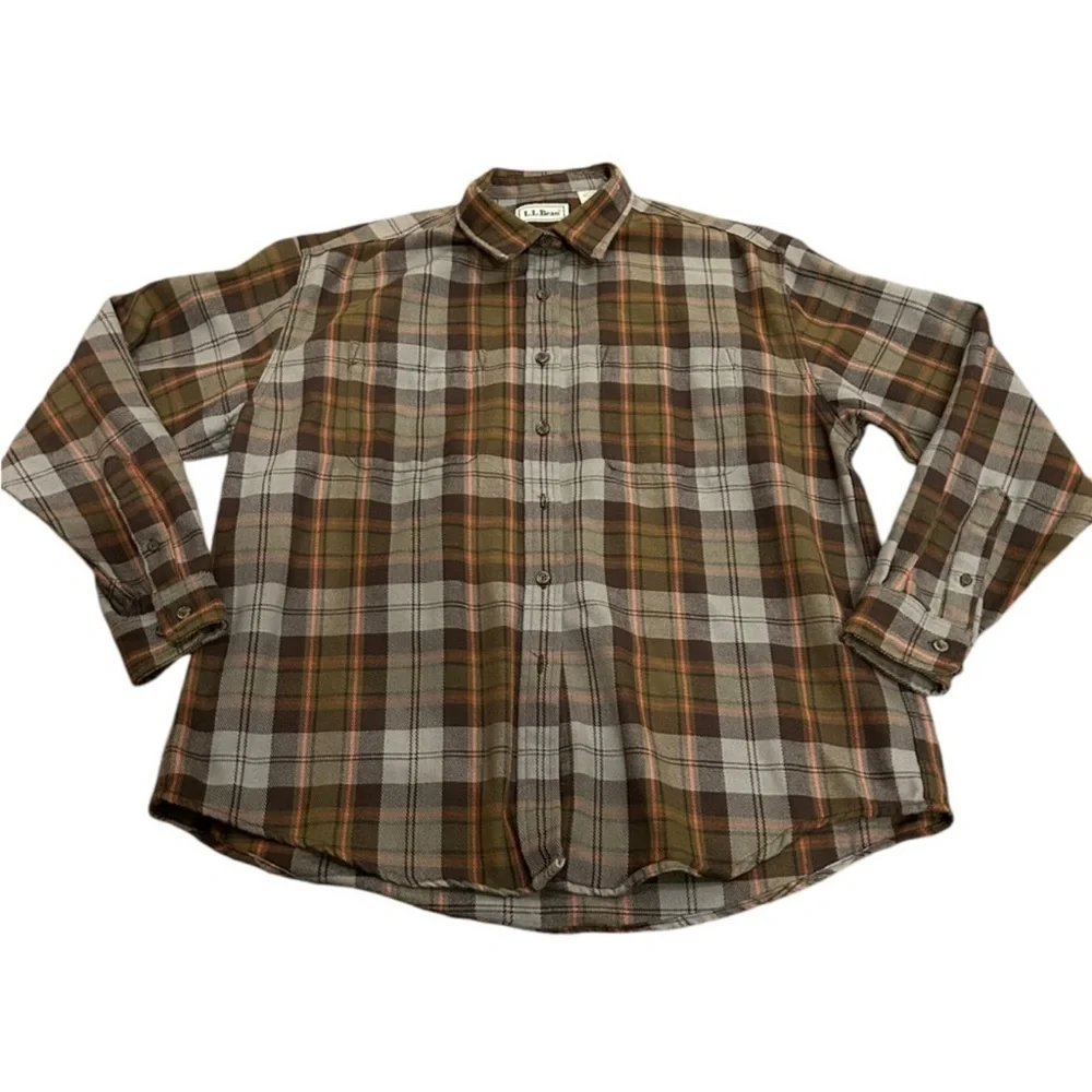 Vintage L.L. Bean Plaid Cotton thick Button Down Shirt size Large